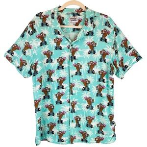 Party Pants Sloth on Segway Button Down Shirt. Unisex sz M. NWT